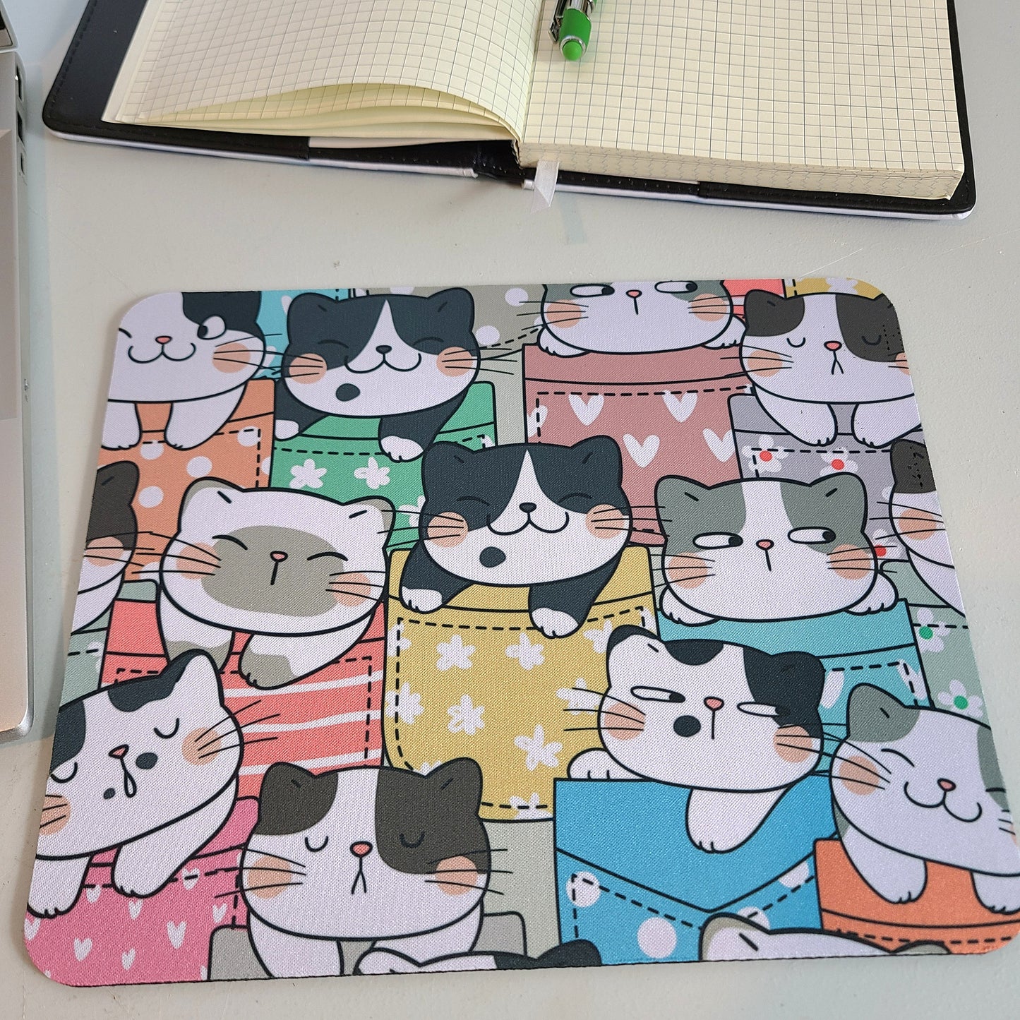 Cat Computer Mousepad Office Gift, Desk Accessories for Cat Lover, Cute Cats in Pockets, Kitten Animal Lover Mousepad Office Supplies