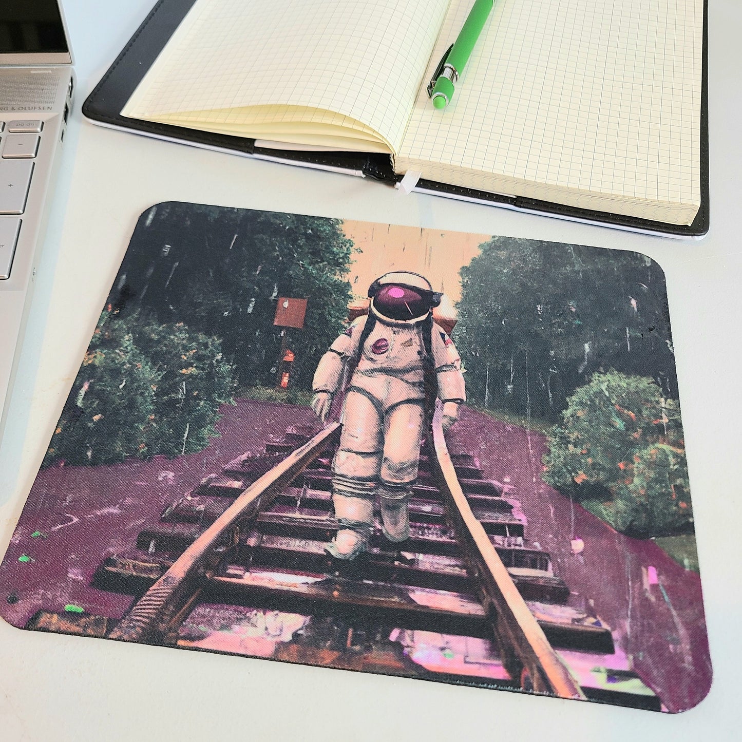 Astronaut Computer Mousepad Office Gift, Desk Accessories, Purple Rain Railroad Tracks