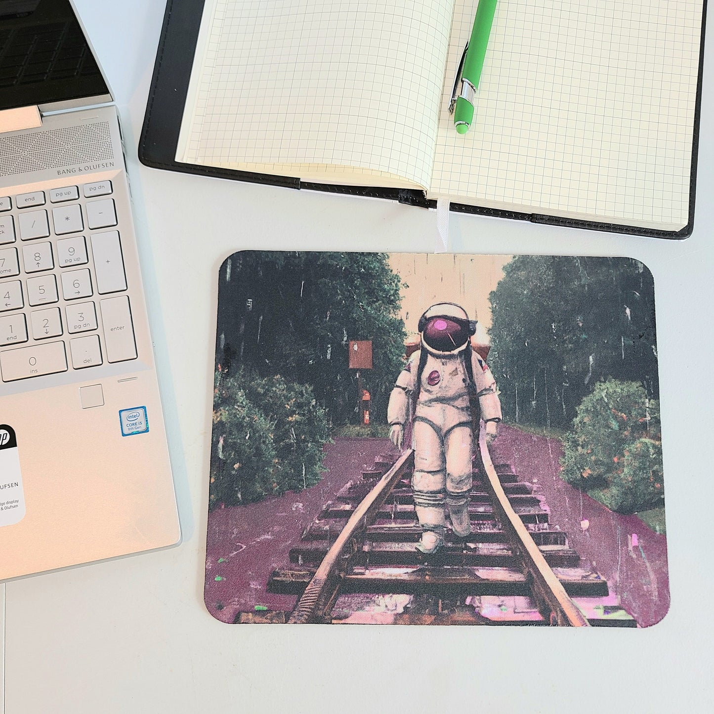 Astronaut Computer Mousepad Office Gift, Desk Accessories, Purple Rain Railroad Tracks