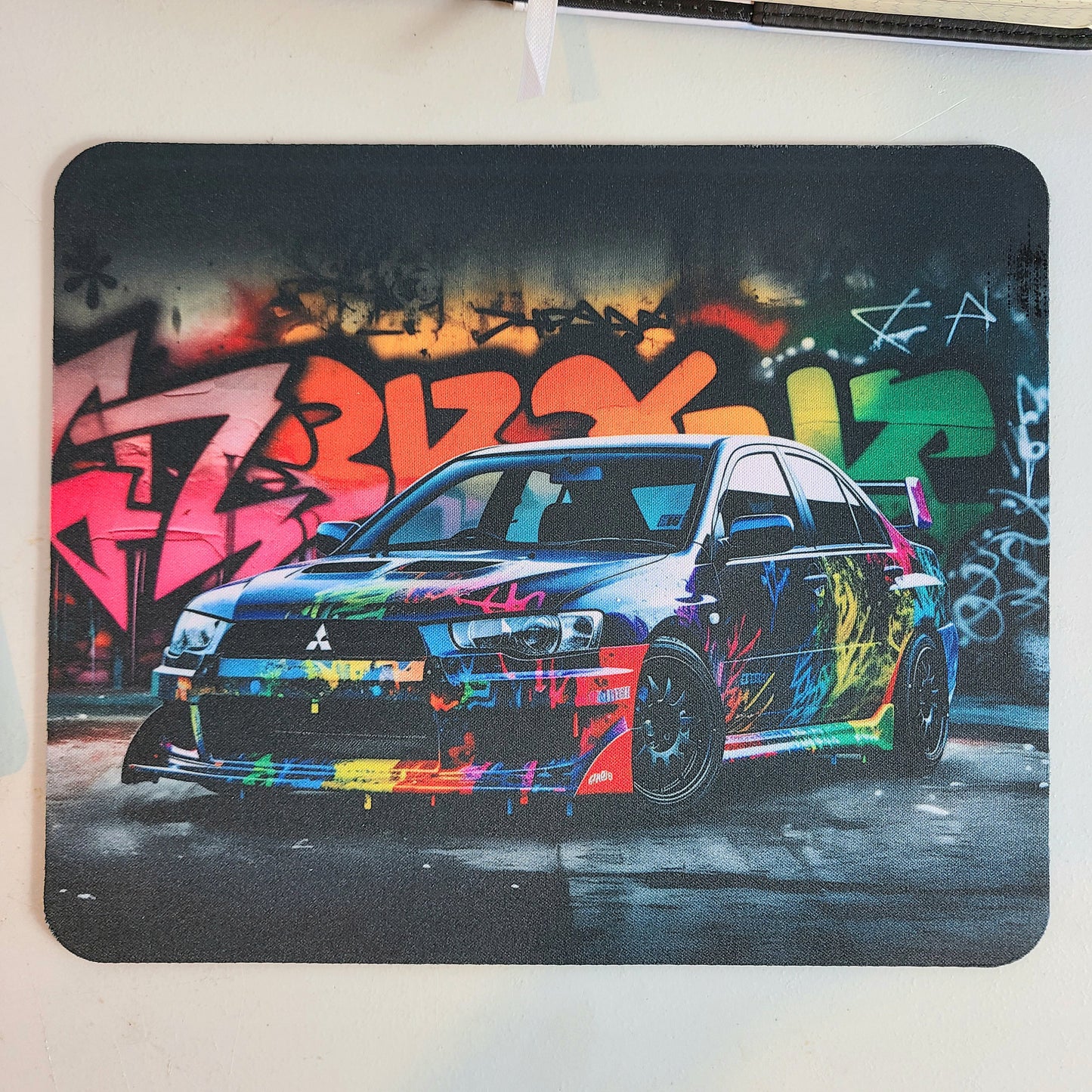 Graffiti Computer Mousepad Mitsubishi Racer Gearhead Office Gift, Desk Accessories, Graphic Car Art Mousepad for Car Enthusiast