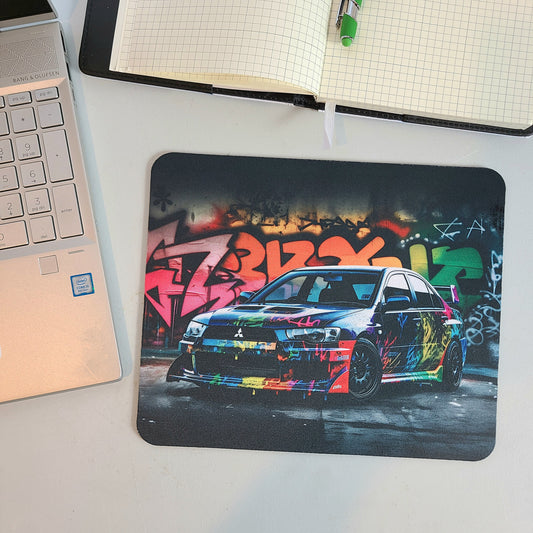 Graffiti Computer Mousepad Mitsubishi Racer Gearhead Office Gift, Desk Accessories, Graphic Car Art Mousepad for Car Enthusiast